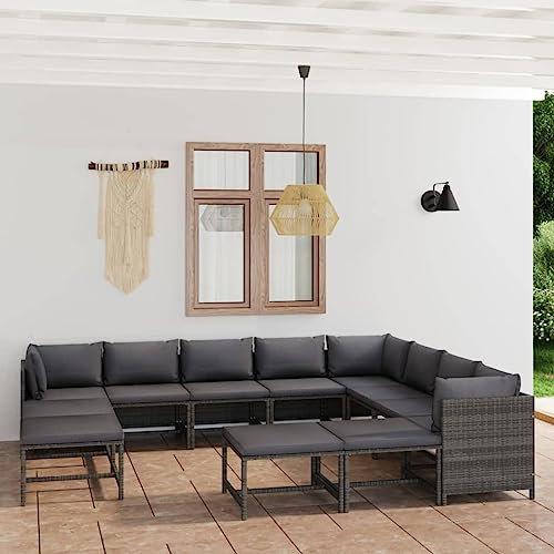 KATERYY 12-TLG. Garten-Lounge-Set mit Kissen Poly Rattan Grau,Zeitlose Eleganz für Ihren Garten: Hochwertiges LoungeSet aus PolyRattan in Anthrazit