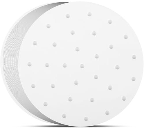 10 Inch Steamer Liner, Set of 100, Round Air Fryer Parchment Paper/Bamboo Dumpling Steamer Liners/Perforated Steam Paper for Bamboo Steamer, Dumpling Bun Dim Sum Steamer, Air Fryer and More