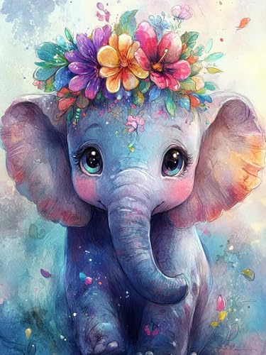 VAIIEYO 5D DIY 5D Diamond Painting Elefant, Diamant Painting Bilder Malerei Kits Tier, Malen Nach Zahlen Diamant Home Wand Decor Gemälde Kreuzstich Diamond Dekoration 30x40 cm-30