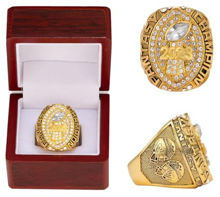 HYKJSHED 2023 Fantasy Football Championship Ring mit Box, FFL League Ringe, Souvenir-Geschenke for Fan-Freunde, Büroschränke(Blanc,8)