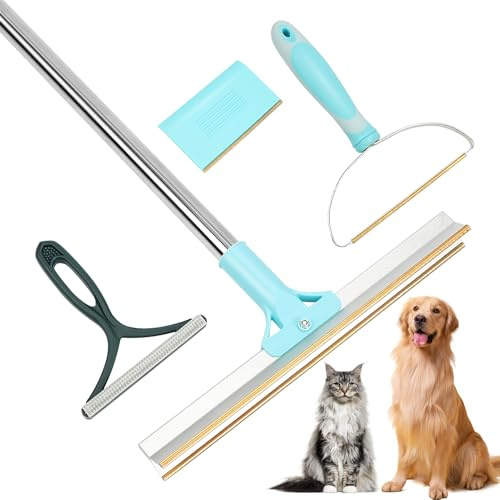 Vivifying 6pcs Pet Hair Remover Carpet Rake Set, Adjustable Long Handle Pet Hair Remover for Carpet, Versatile Carpet Hair Remover Tool for Rugs, Furniture, Stairs (Blue)