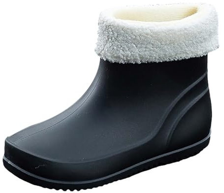 SRTUMEY Stivali da pioggia invernali in caldo pile termico antiscivolo da donna in gomma calda stivali da pioggia con fodera rimovibile per lavoro all'aperto, pesca, cucina, Nero B, 37 EU