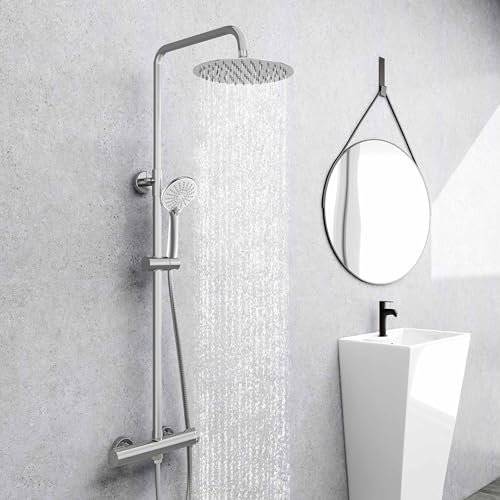AICA ensemble de colonne de douche thermostatique de salle de bain avec robinet de douche thermostatique, douche de tête ronde 25X25CM, hauteur réglable 752mm-1287mm(Style 6)