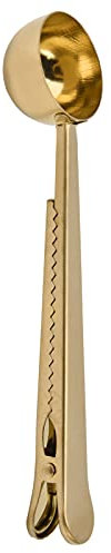 Akozon Gold-Plated Stainless Steel Coffee Spoon and Milk Powder Scoop - Multi-Functional Food Bag Clip and Spoon Set in Leather Box Packaging (Gold #13)