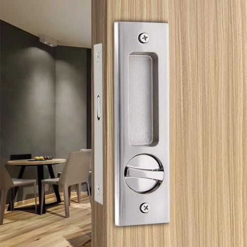mvuenleyog Sliding Pocket Door Lock,Sliding Door Latch with Turn Knob for Interior Wooden Door,6.3in/160mm,Invisible Recessed Door Handle (Silver)