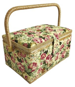 Mittlerer Nähkasten, Stoffbezogener Nähkasten mit Fächern, Nähkästchen, Geschenk für Mütter, Freunde, Schwestern, (P4, Mittlerer)