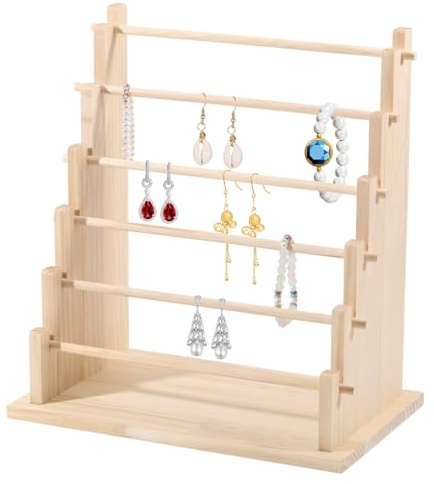 CHGCRAFT 6 Tier abnehmbare Schmuckhalter Holzschmuck Display Stand Holzschmuck Display Rack für Schmuck Ohrringe Armband Halskette Display