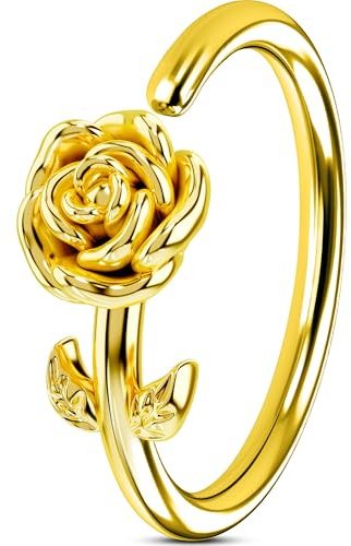 OUFER 20G Blume Nasenpiercing 8 mm Nasenring Seamless Open Nostril Piercing Ring Rose Nasenpiercing Ring Nostril Nasenpiercing für Frauen Nose Ring Nose Piercing