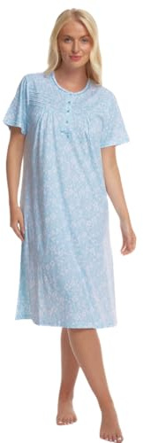 Suzy & Me Ladies 100% Jersey Cotton Short Sleeve Summer Meadow Nightdress (BLUE, 16-18)
