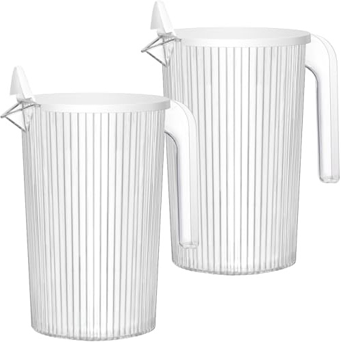 Lifewit Caraffa Acqua Plastica 1800ml, Brocca Trasparente con Coperchio, Caraffa per Acqua con Manico per Bevande, Succhi, Tè, Latte, 2 Pezzo