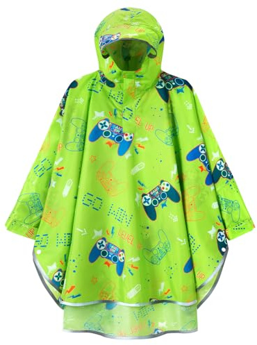 WAWSAM Kids Poncho Waterproof - Game Rain Poncho for Boys - Lightweight Hooded Raincoat with Storage Bag - Portable Rainwear for School & Travel