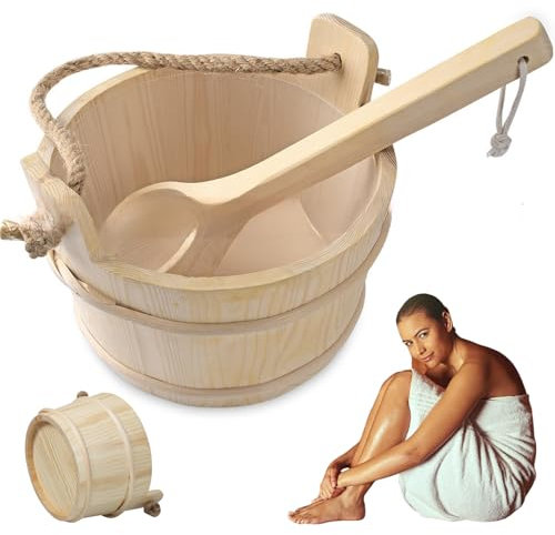 Sauna seau et louche Kit de sauna en bois 4L avec baril renforcé conservateur en plastique à poignée épaisse pour les outils personnels de salle bain
