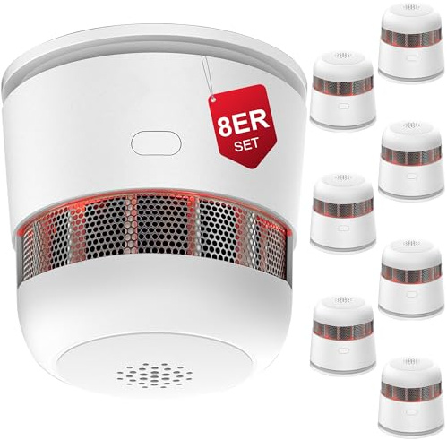 SECAIR Détecteur de Fumée Mini Lot de 8, Batterie 10 Ans sans Entretien, Capteur Photoélectrique, Conforme EN14604, Alarme Incendie 85 DB, Montage Adhésif sans Perçage, Cave Garage ZR170S