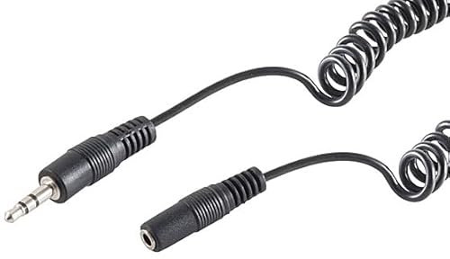 1aTTack.de 1 câble jack 3,5 mm stéréo spiralé noir de 2,5 m - Câble d'extension - Connecteurs moulés - Contacts nickelés - Parfait pour écouteurs, haut-parleurs et HiFi