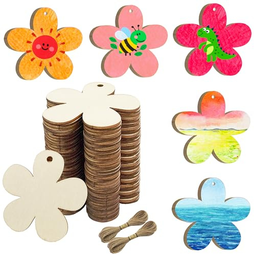 Holzblumen Zum Bemalen 32 Stück Holzblumen Basteln Holzherzen Deko Lebensbaum Holz für DIY Handwerk Holzbäume Dekoholz Holzschilder Zum Beschriften