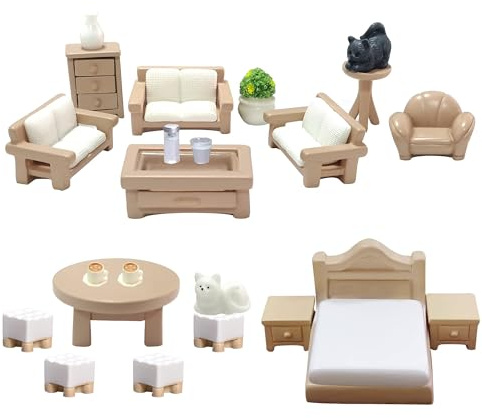 Meubles pour Maison de Poupée 1:12, Ensemble de Meubles Miniature, 23 Pièces Meuble Miniature - Canapé, Table, Tasse en Verre, Chat, pour Enfant et Filles