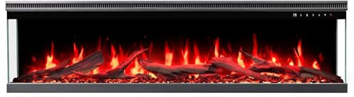 Cheminée électrique LED AFLAMO Unique Pro – Murale ou encastrable, Effet Flamme réaliste, 15 Couleurs, Chauffage, appli Mobile, Alexa, Son Bois, 80–180 cm(140x39x20)