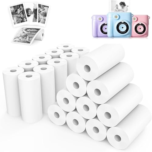 Ptyism Lot de 20 rouleaux de papier d'impression pour appareil photo pour enfants (5,7 x 2,5 cm x 7 m) pour imprimante thermique, convient pour l'impression instantanée d'appareil photo des enfants.