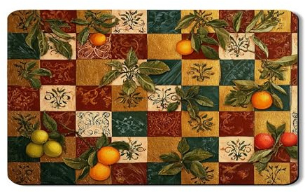 Fruit Dish Drying Mats For Kitchen Counter, Vintage Floral Absorbent Rubber Drainer Mat, Autumn PU Leather Drying Pad For Coffee Bar Protector 12x20 Inch