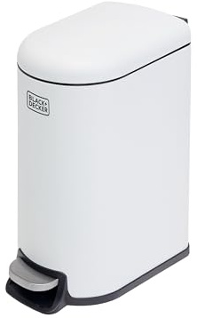 BLACK+DECKER BXBN61589E - Pattumiera a pedale Slimline da 10 litri, con coperchio a chiusura rallentata, per il riciclaggio dei rifiuti interni, 39 x 19 x 32,5 cm, bianco