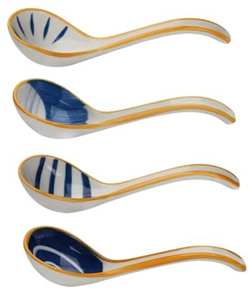 Toyvian 4 piezas Cucharas de Sopa Asiáticas Cerámicas Pequeñas de Cucharas Japonesas para Sopa y Ramen Porcelana Lisa sin Diseño Delicado para Servir Aperitivos y Postres Vajilla Elegante