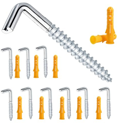 Flomiara Schraubhaken Gerade mit Schlitz, M5-50mm, 10 Stück Hakenschrauben mit Schraub-Expansionsrohr, Verzinkte Hakenschrauben, Wandhaken, Einschlüsselschraube mit L-Haken und Dübel