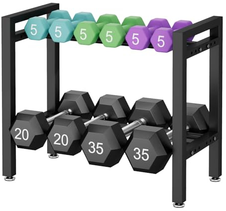 IBUYKE Hantelställ, justerbart viktställ för hemgym, platsbesparande kraftig 300 lbs | 204 kg kapacitet viktförvaringsställ för kettlebells, hantelutrustning förvaring, endast rack