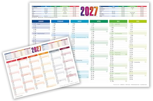 Tafelkalender 2027 DIN A4 (3 Stück - Multicolor) - Tischkalender mit Schulferientermine