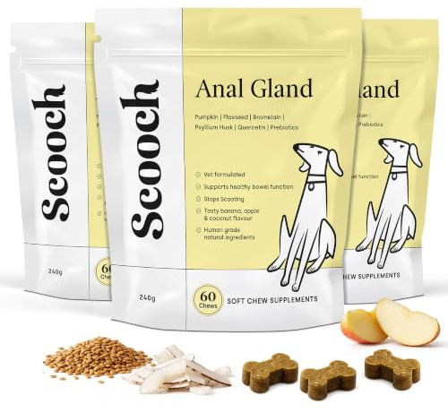 Anal Gland Supplement for Dogs, Fibre Chews, Firm Stools, 180 Chews | Psyllium Pumpkin Flaxseed Beet Pulp Blend, Banana Apple Coconut Flavour, Vet Formulated, Weight Based Dosing, All Breeds