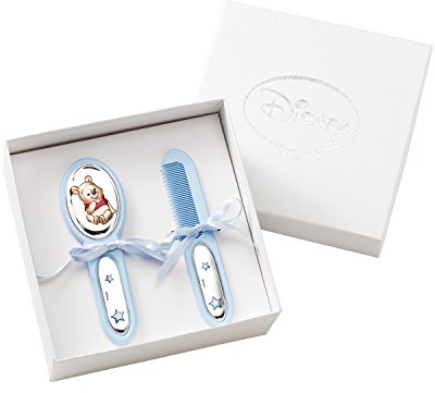 VALENTI & CO. Disney Baby Prima Infanzia - Set Box Regalo Con Spazzola Capelli E Pettine Indispensabile Tra Gli Accessori Neonato Con Finiture Winnie The Pooh In Argento, Celeste, One size