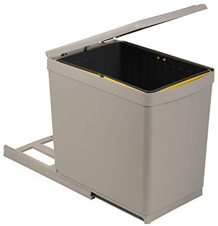 Sanitop-Wingenroth Pattumiera estraibile da cucina, 16 l, sistema di rifiuti, raccolta rifiuti da incasso, montaggio a pavimento, sollevatore del coperchio, secchio interno estraibile, plastica