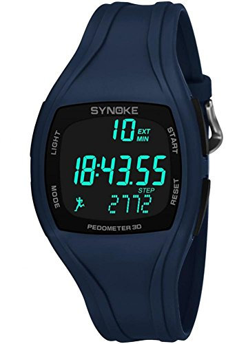 Orologio Sportivo Digitale da Uomo con Cinturino in Plastica di Poliuretano, Contapassi e Sveglia, Luminoso, Impermeabile Fino a 50 m e Base, Colore: Blu Navy