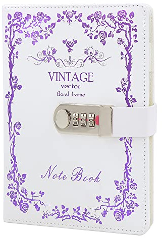 NectaRoy Carnet de Notes avec Serrure à combinaison - Journal Intime avec Cadenas - Cahier Journal Bloc-notes Secret en PU Cuir Pour Bureau, Cartes Porte-stylo, Taille 215x150mm