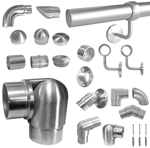 BASIT Gelenkverbinder Edelstahl stellbar - 90° für Ø42,4x2mm Handlauf WI10V | Rohrverbinder Steckfitting Verbindungsstück mit Kippgelenk V2A K240, für Treppen- & Balkongeländer Geländerteile frei wählbar