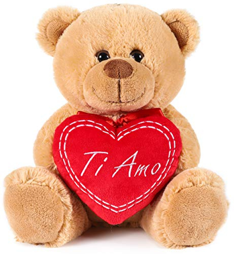 Brubaker Orsacchiotto Orso di Peluche con Scritta Ti Amo su Un Cuore di Peluche - 25 cm di Altezza