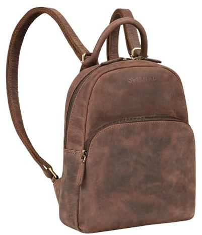STILORD Ruby Daypack Damen Leder Rucksack Kleiner Lederrucksack Vintage Rucksackhandtasche Cityrucksack für Ausgehen Shopping Tagesrucksack S Echtleder Farbe:Veleta - braun