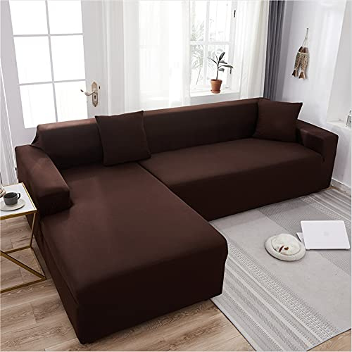 OKJK 2pcs Sofa überzug ecksofa für Wohnzimmer elastischer überwurf Sofa für Leder sofabezug l Form, Couch überzug l Form (Deep Coffee,3 Seater + 3 Seater)