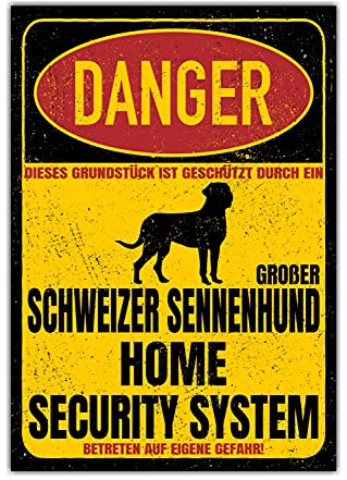 Großer Schweizer Sennenhund Schild Danger Security System Türschild Hundeschild Warnschild Schild Sicherheitsschild Hund Privatgrundstück Hundewarnung Warnung vor dem Hund