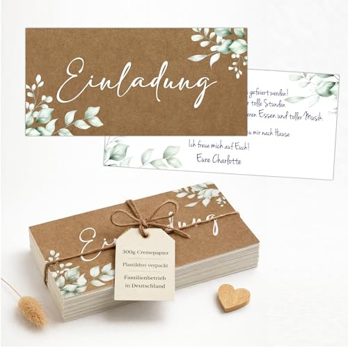Eummel 25 Einladungskarten zur Hochzeit, Standesamt, Taufe, Geburtstag, Kommunion etc. | Hochwertiger Druck auf 300g Papier | klassisches Design DIN lang | Ohne Umschläge