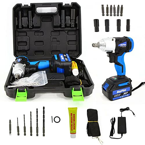 Cordless Impact Wrench Cordless Drill 2 in 1 420Nm Rotary Impact Wrench LED 1/2 inch, 4pcs Scokets, 6 Drill Bits, 1/2 Drive Dual Speed Automatic Power Tool with LED Work Light