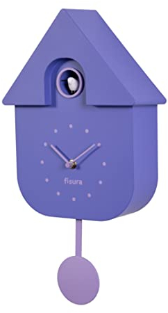 Fisura - Reloj de Cuco Morado y Lila. Reloj Pared. Reloj Pared Original para Regalo. 3 Pilas AA no Incluidas. Medidas: 21,5 x 8 x 41,5. Plástico ABS.