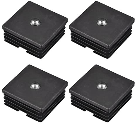 sourcing map 4Pcs Inserts for Square Tubes with M8 Thread, for 1.97x1.97 OD Square Tube, Square Black Plastic Plug Caster Insert Chair End Caps Furniture Leg Plug