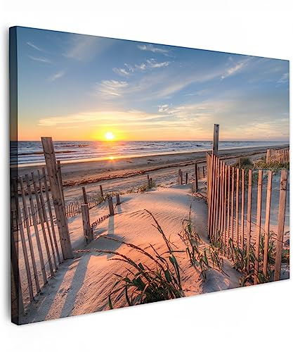 MuchoWow© Impression sur Toile Decoration Murale Peinture 70x50 cm Tableaux Decoratifs Muraux Déco Chambre Tableau Salon Dune - Coucher de soleil - Plage - Plantes - Mer