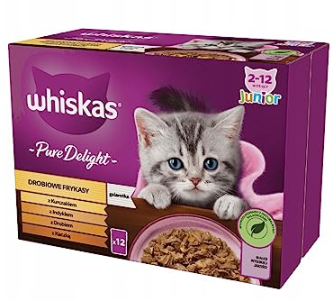 Whiskas Junior Pure Delight Geflügel Ragout in Gelee Katzennassfutter 12 x 85 g für heranwachsende Katzen von 2 bis 12 Monaten Multipack