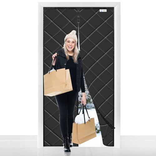 WENT Magnet Wärmeschutzvorhang für Türen 85x200 cm, Thermo Türvorhang Kälteschutz, Halten Sie Ihr Zimmer warm. Schwarz