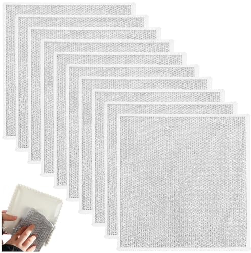 Fituenly Piatto da Pentola in Filo in Acciaio da 10 Pacchi, Salviette Inossidabile, Tessuti per Lavare I Piatti, Lo Scrubber a Piatti Multiuso Pulisce Piatti, Lavelli, Contatori, Cottura