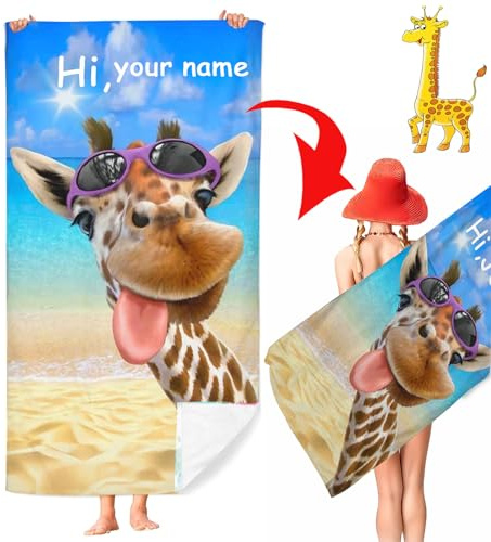 CHEFFS Personalisiert Strandtuch Mit Namen, Personalisierte Handtuch Badetuch Mit Namen Mikrofaser Strandtuch Groß 100x200cm Badetuch Giraffe für Strand (100 x 200 cm,1)