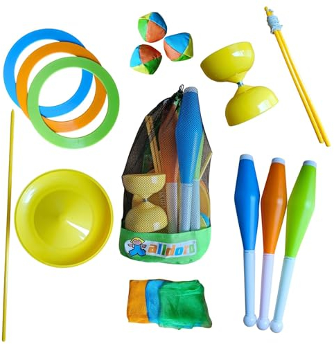 alldoro 60130 Jonglier-Set im Rucksack - 16-teillig - Jonglierspiel mit Diabolo für Kinder ab 3 Jahren und Einsteiger