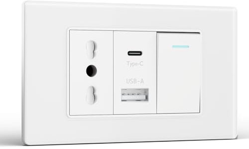 BSEED Presa, Prese Elettriche da Muro con Interruttore 1 Gang 1 Via e Presa USB A e USB C, Spina 118m per Ufficio Casa, Bianco