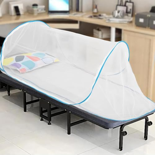 Moskitonetz Outdoor Reise Pop Up Mückennetz Faltbar Leicht Klein Moskitonetze Einzelbett Camping Moskitozelt ohne Aufhängung Mosquito Netz 90x200 Mückenschutz Zelt für Erwachsene Kinder Baby (Blau)